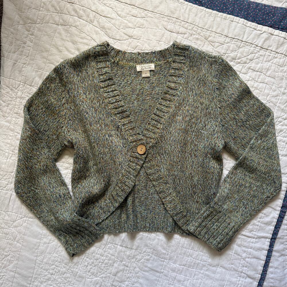 Vintage Christopher & Banks Green Blue Marled Knit Cardigan Sweater Women's M - Picture 7 of 7